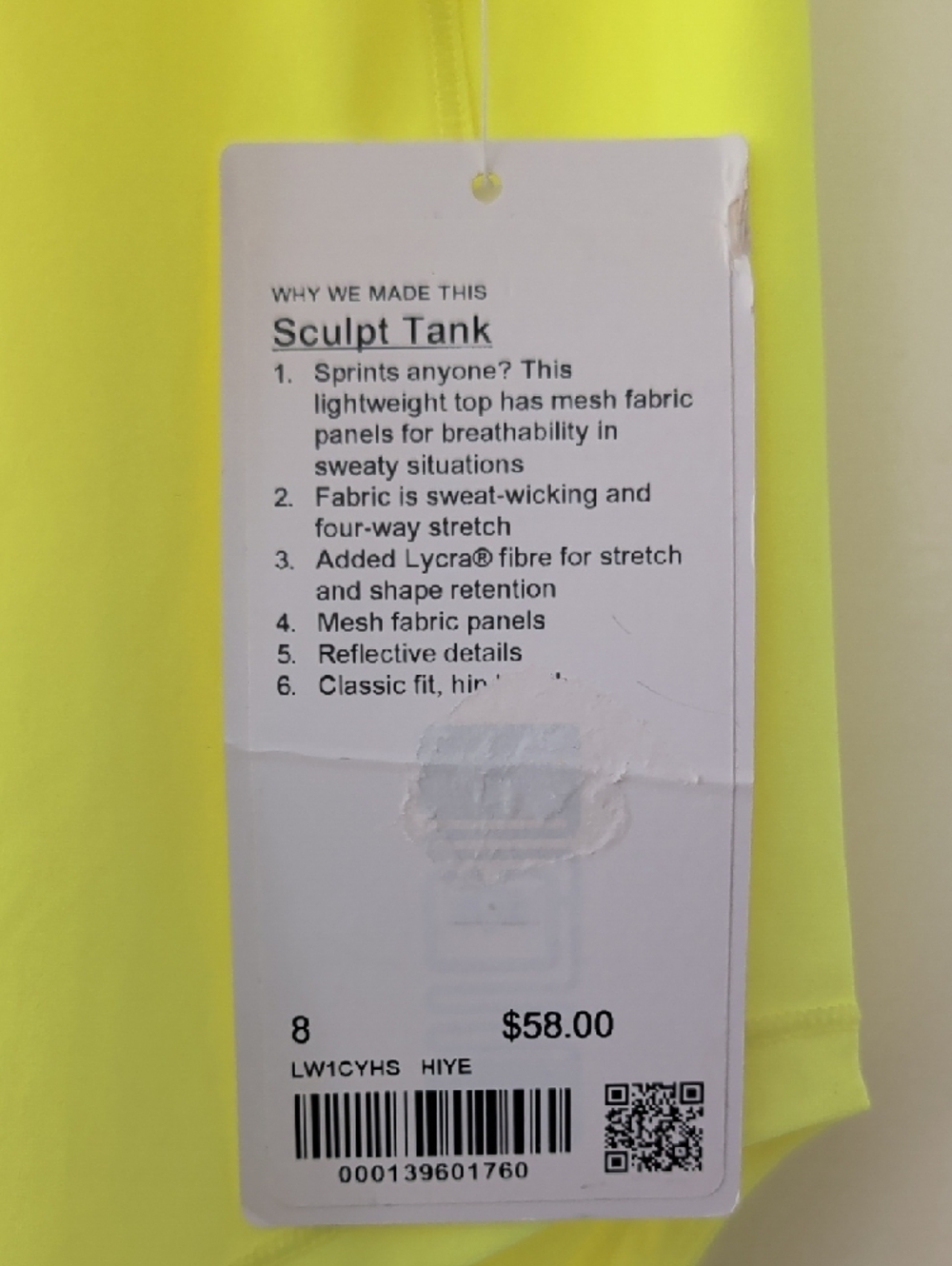 lululemon athletica Neon Yellow Performance Sculpt Tank - Picture 2 of 8